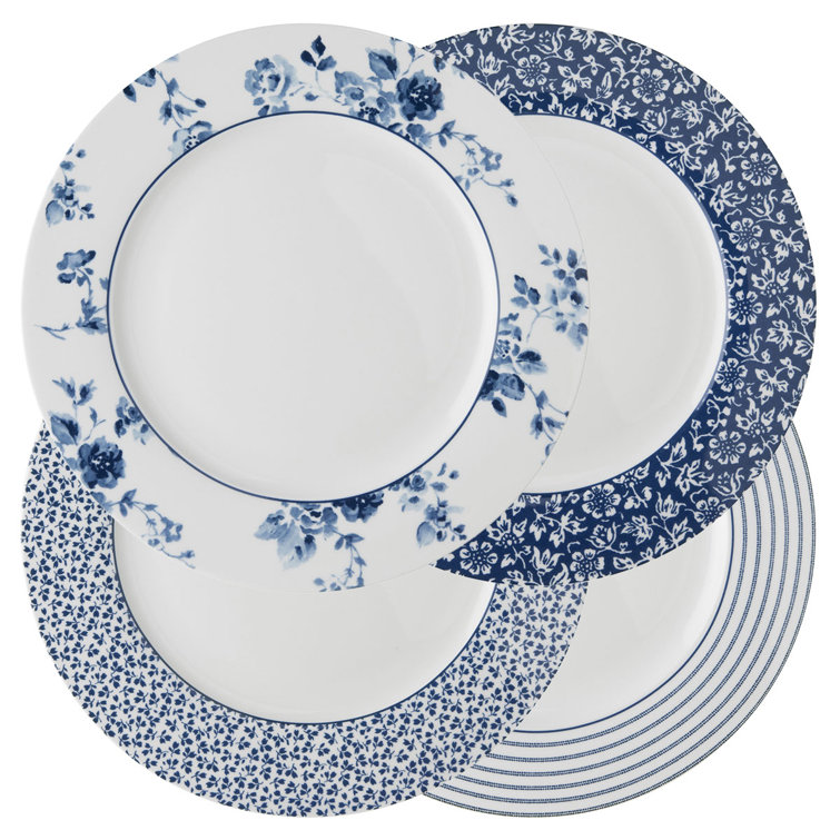 Laura Ashley Mixed Designs 4 Piece Bone China Dinner Plate Set